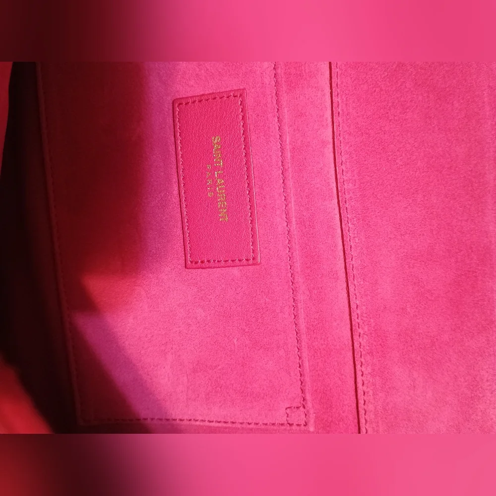 YSL Fuchsia/Pink Clutch with Gold plated Y, W/COA. - Picture 9 of 11
